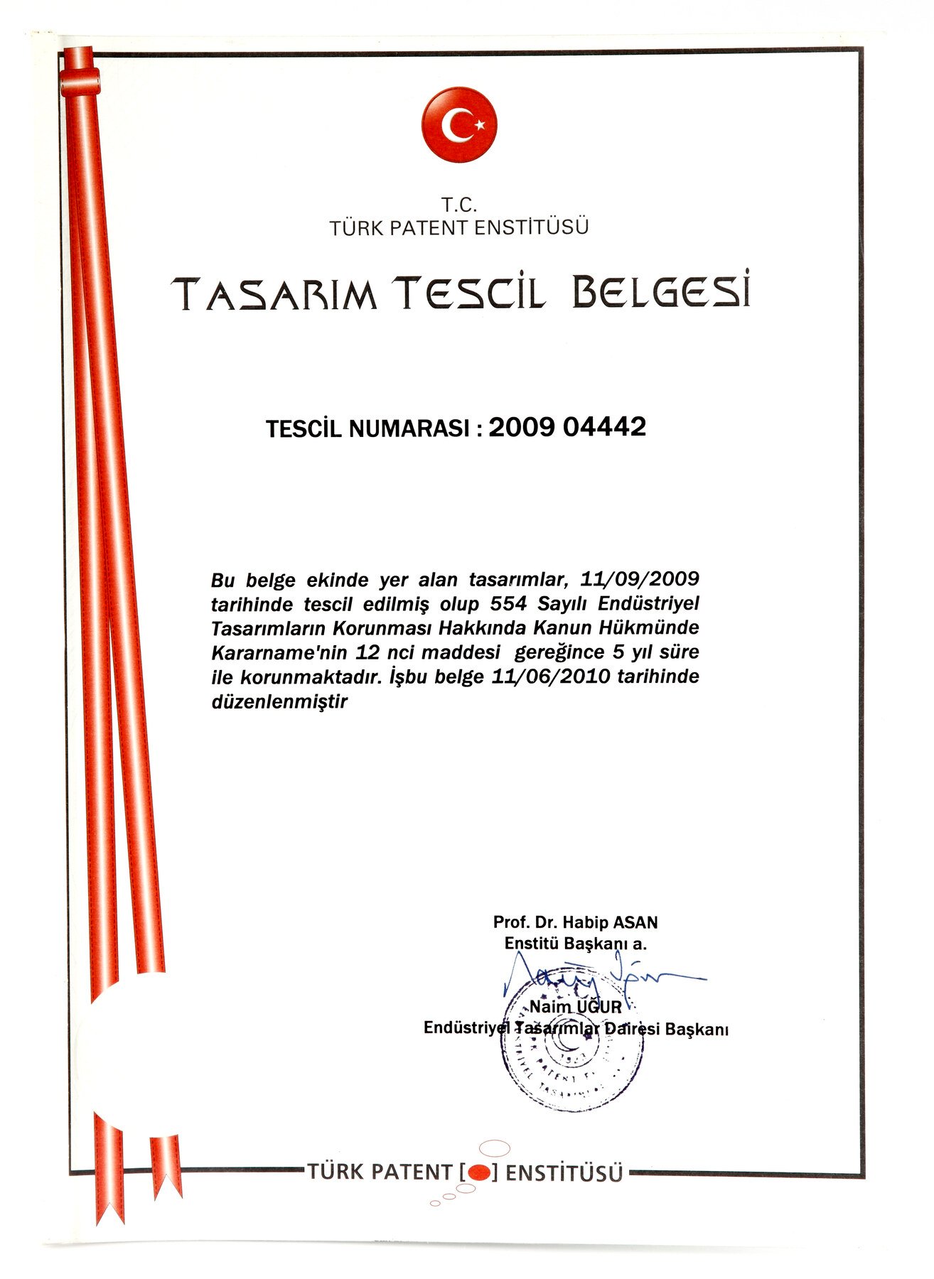 Tasarım Tescil Belgesi – 2009 04442